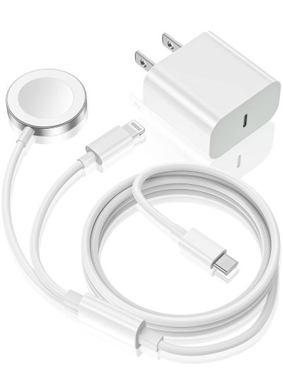 Buy Watch Charger - Upgraded 2-in-1 USB C Fast Charging Cable for iPhone & Apple Watch with 15W Wall Charger Block in UAE