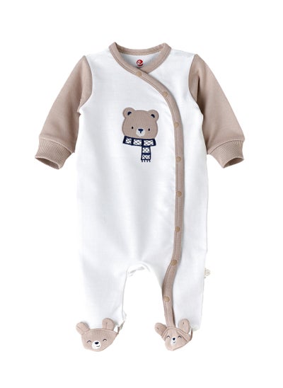 اشتري Baby Boy White and Beige Bear Footed Romper في الامارات