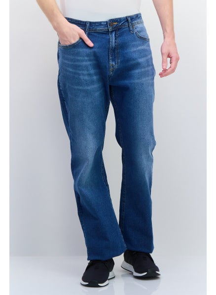 Buy Men Boot Cut Fit Solid Stretchable Denim Jeans, Blue in UAE