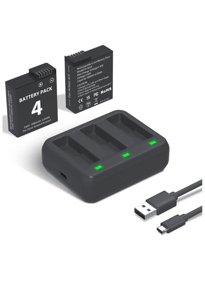 اشتري Battery Charger Pack for OSMO Action 3/4 - Includes 2 x 1800mAh Batteries and 3-Channel USB Charger Kit, Portable Charging Solution for OSMO Action 3 Camera. في الامارات