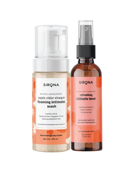 اشتري Sirona Natural pH Balanced Apple Cider Vinegar Foaming Intimate Wash with Intimate Toner for Men & Women | Use Intimate Wash for perfect hygiene with Toner to Refresh Intimate Area في الامارات