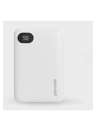 اشتري Porodo Power Bank 10000mAh, PD Charge Super-Compact 4-Port Portable Power Bank, LED Digital Power Display, Pocket Friendly Design with Lightning, Type-C and Micro USB Input - White في الامارات