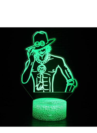 Buy Portgas D Ace Night Light Anime 3D LED Desk lamp White Beard Pirate Team Leader Table Decor Boys Room Decor Fans Lighting in UAE