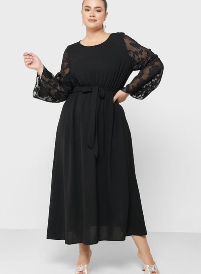 Buy Mesh Sleeve Fit & Flare Dress in Saudi Arabia