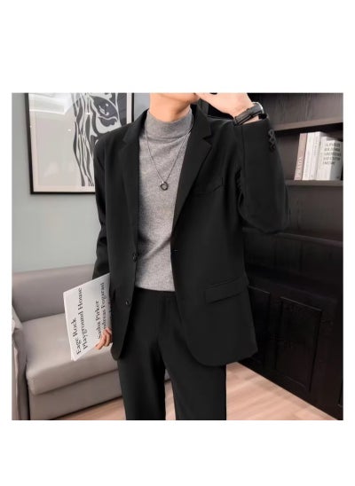 Buy Slim Fit Casual Blazer for Men Spring Autumn Black in Saudi Arabia