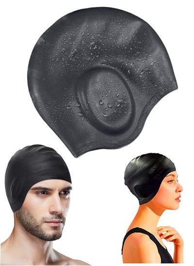 اشتري Silicone Swimming Cap with Ear Protection 3D Ergonomic Design Comfortable for Adult Men Women Long Hair Protecting Ears and Hair from Chlorine, Bacteria, Sand in the Water Odorless and Skin Friendly في السعودية