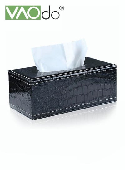 اشتري Tissue Box Holder Cover Stylish PU Leather Rectangular Tissue Box Holder with Magnetic Bottom Cover for Bathroom Bedroom or Office 9.5*12*24CM Black في الامارات