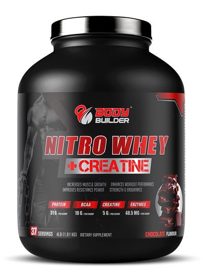 Buy Body Builder Nitro Whey Protein Plus Creatine, Contains Digestive Enzymes, Chocolate Flavor, 4 Lb in UAE