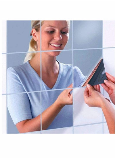 اشتري 16 Pcs Acrylic Mirror Tiles Sheet Adhesive Wall Mirror Flexible Self Adhesive Non Glass Mirror for Bathroom, Bedroom Dresser Kitchen في الامارات