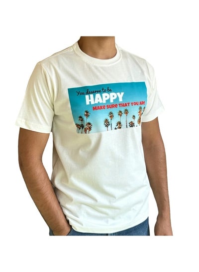 اشتري Horse Polo Round Neck T-Shirt Off-White Printed, Be Happy في مصر
