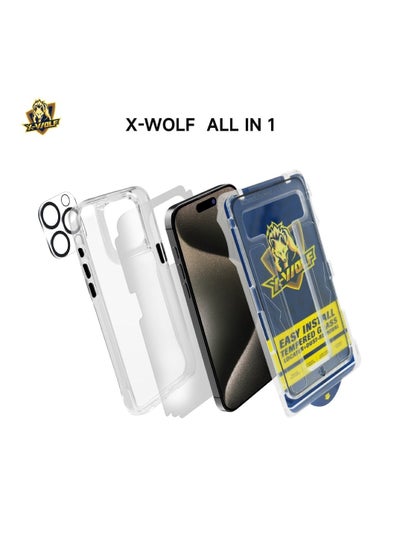 Buy All-in-one Protection Package From X-Wolf for IPhone 15 Pro Max Anti-Shock Suit 360 All-Protection-clear HD in Saudi Arabia