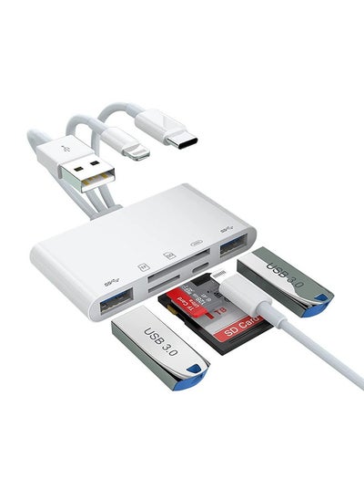 Buy 5-in-1 iPhone Memory Card Reader, USB OTG Adapter & SD/TF Card Camera Viewer for iPhone/iPad/PC/Android/Camera/USB C & A Devices, Supports SD/Micro SD/SDHC/MMC Plug and Play with USB A & Charging Port in Saudi Arabia