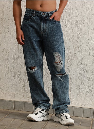 اشتري Men Straight Fit Highly Distressed Light Fade Pure Cotton Jeans في الامارات