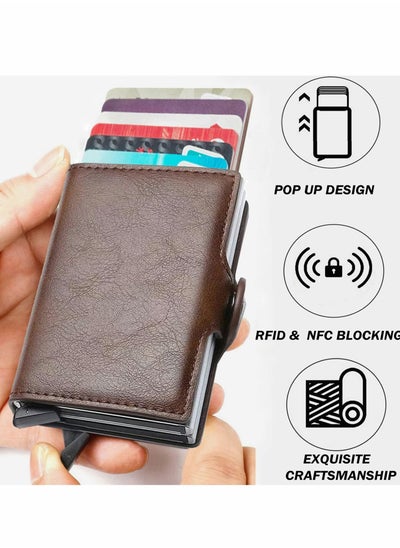 Buy Wallet for Men Credit Card Holder, Automatic Pop Up Wallet with RFID, Leather Slim Card Case Front Pocket Anti-theft Travel Thin Wallets, Metal Money Organizers for Women Up to Holds 14 cards+ Cash in Saudi Arabia