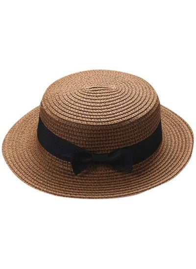 Buy Straw Sun Hat for Women, Girls Cute Summer Beach Cap Foldable Visor Floppy Wide Brim with Bowknot BROWN in UAE