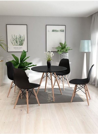 اشتري 5-Piece Dining Set Compact Mid-Century Modern Table And 4 Chair Set for Home Black في السعودية