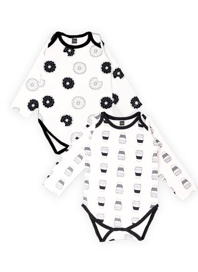 اشتري Kidbea 100% Organic cotton baby Pack of 2 onesies Unisex | Cups - Black and Donut - Black في الامارات