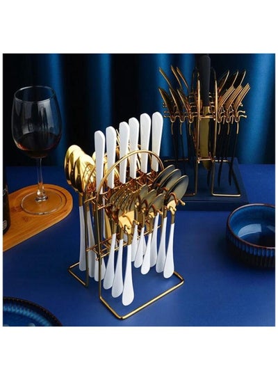 Cutlery set with stand, stainless steel- white and gold price in Saudi ...