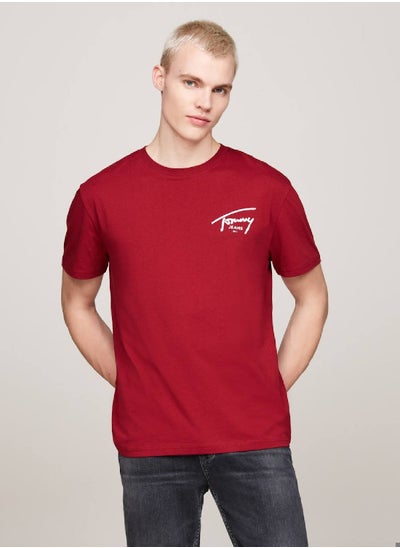 Buy Men's Signature Logo Crew Neck T-Shirt, Red - Cotton in Saudi Arabia