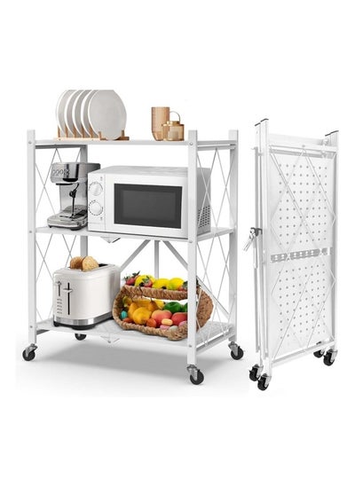 Buy Storage Shelves with Wheels, Foldable Storage Rack Shelving Unit, Freestanding Metal Wire Shelf Rack, Heavy Duty No Assembly Organizer Shelf for Kitchen Office Home Storage in Saudi Arabia