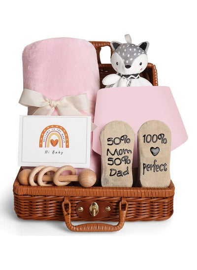 اشتري Baby Gift Basket, Newborn Gift Set with Baby Blanket Baby Rattle, Newborn Baby Gift Set, Newborn Baby Gifts, Medium Baby Gift Basket Kit for Expecting Moms(PINK) في السعودية