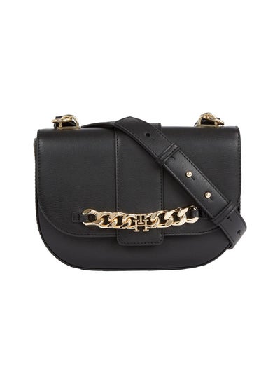 Buy Women's Chain Flap Crossover Handbags - Polyurethane, Black in Saudi Arabia