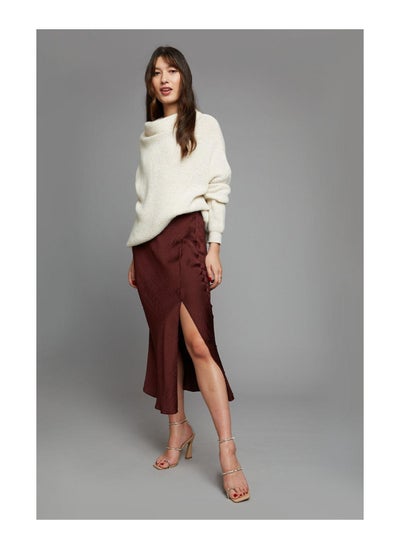 Buy Chocolate Satin Split Midi Skirt in UAE