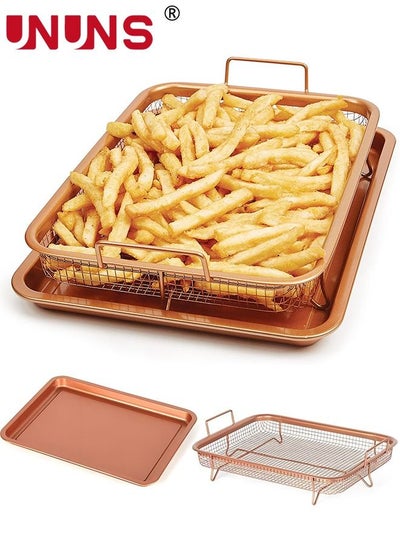 Buy Crisper Tray,2-Piece Non-Stick Rectangular Crisper Tray Set,Copper Oven,Frying Basket And Baking Sheet,Dishwasher Safe,Heat-Resistant in UAE