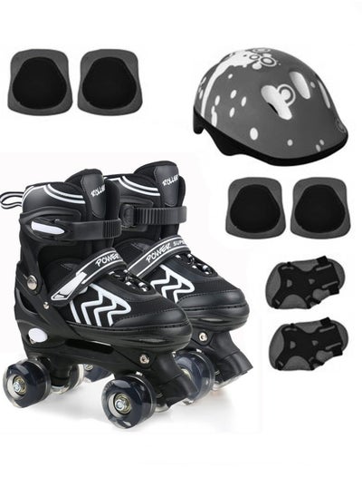 Buy Adjustable Double Row Roller Skates for Kids Size 34-38 EU With Safety Gear Set Breathable Design Fun Outdoor Sports Activity for Boys and Girls Four Wheel Roller Skating Shoes for Children in UAE