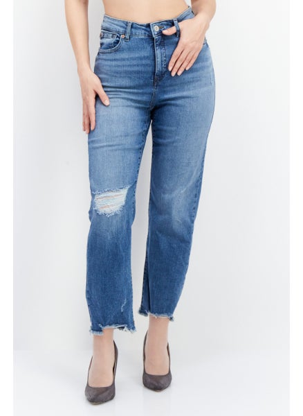 Buy Women Regular Fit Ripped Denim Jeans, Blue in UAE