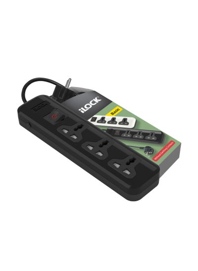 Buy power strip 3 universal outlets without earthing - (Basic) (black) in Egypt