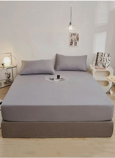 Buy 3 Pieces Fitted Bedsheet Set Plain Gray Color Various Sizes in UAE