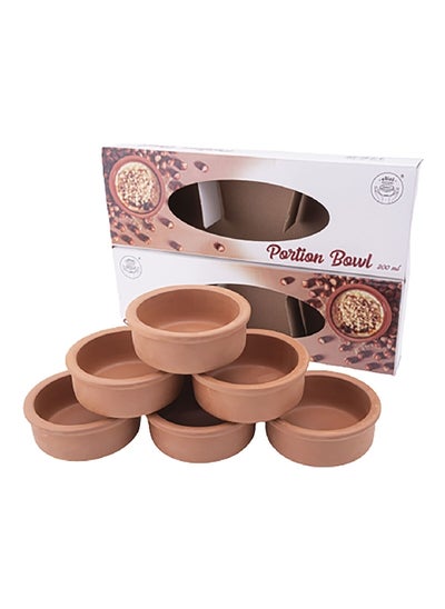 Buy 6-Piece High-Temperature Resistant Round Shaped Portion Clay Bowl Set Brown 200 ml EL-301 in Saudi Arabia