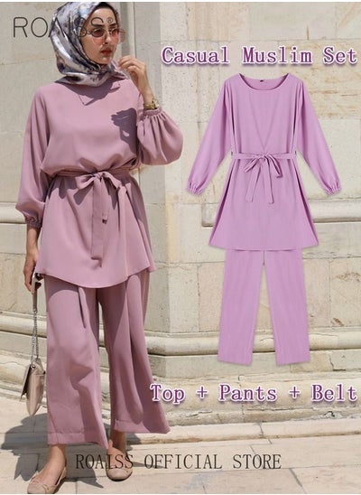 Buy 2Pcs Women's Casual Set Long-Sleeved Top + Pants of The Same Color Malay Indonesia Style Loose Casual Comfortable in Saudi Arabia