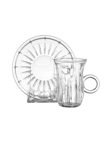 Buy 12 Piece Clear Glass Tea Set with Modern Pattern in Saudi Arabia