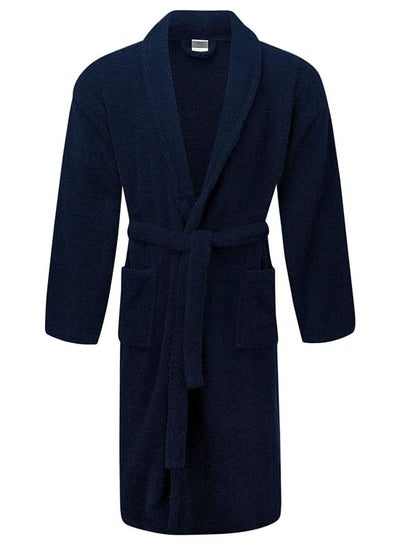Buy Terry AR Linen Shawl Collar Bathrobe With Slippers for Women and Men Lightweight Robe Navy Blue Medium in UAE