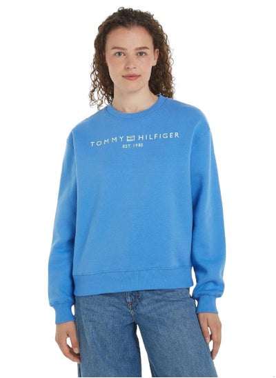 Buy Women's Modern Signature Logo Sweatshirt -  Cotton blend, Blue in Saudi Arabia