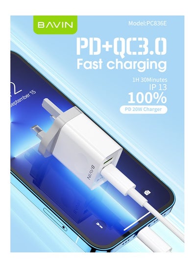 Buy 2 in 1 20W Dual Port USB Fast Charger Plug Compact Smart Travel Wall Charger, 2-Port PD 20W USB C QC3.0 Power Adapte, USB C Charger For iPhone / iPad Pro / AirPods, And More White in UAE