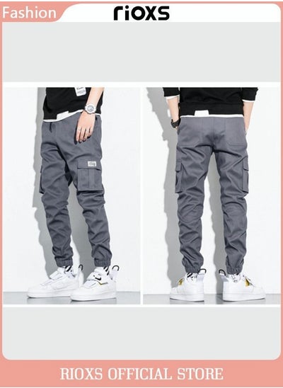 Buy Men's Cargo Pants Casual Sports Sweatpants Running Drawstring Sweatpants Tiny Harem Pants With Multiple Pockets in UAE