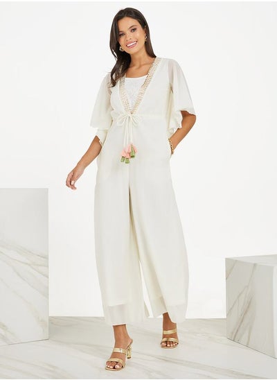 اشتري Batwing Sleeve Wide Leg Jumpsuit with Tassel Detail في السعودية