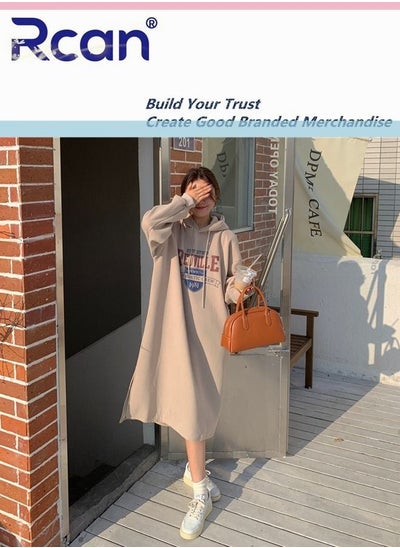 اشتري Women's Casual Long Sweatshirt One Size Pullover Long Sleeve Hoody Drawstring Split Hem Hoodie Dress For Women في السعودية