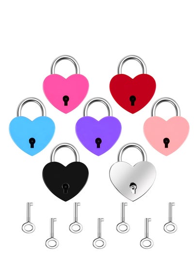 اشتري 7 Piece Small Padlock Mini Lock Alloy Heart Shaped Lock with Key Suitcase Lock Lock Locker Decorative Diary Lock Love Decorative Lock for Box Diary Luggage (Multi Color) في السعودية