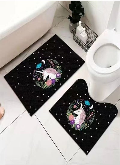 Buy 2 Pieces Modern Style Unicorn Print Design Luxury Water Absorbent Non-slip Bath Mat in UAE