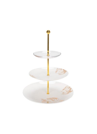 Buy 3 Tiers Porcelain Serving Stand Tropical-Leaf Gold in Saudi Arabia