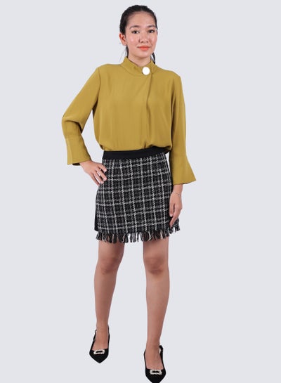 Buy Women's Stitch Check Denim Skirt in Black in UAE