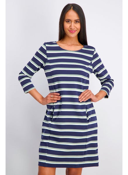 اشتري Women Stripe Midi Dress, Navy Combo في الامارات