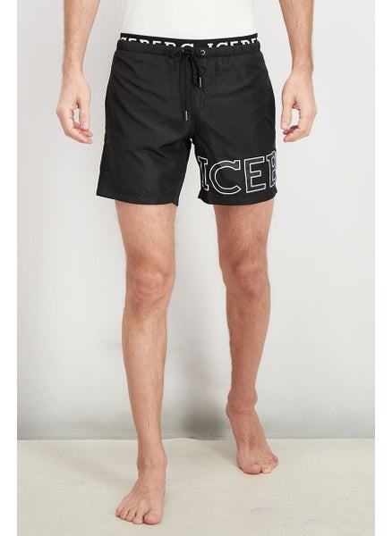 Buy Men Brand Logo Drawstring Board Short , Black and White in Saudi Arabia