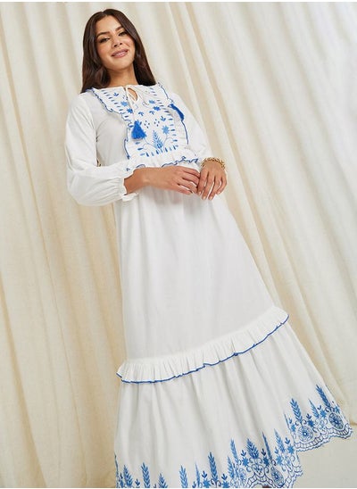 اشتري Tie-Up Neck Embroidered A-Line Maxi Dress في السعودية