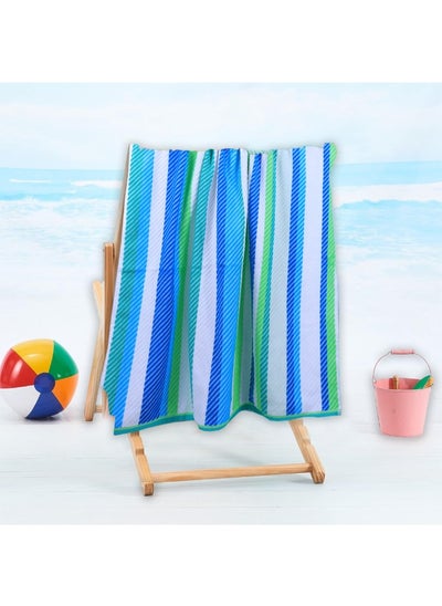 Buy Jacquard Beach Towel (86x162 cm) 390 Gsm Cool Stripe Cotton-Set of 1 in UAE