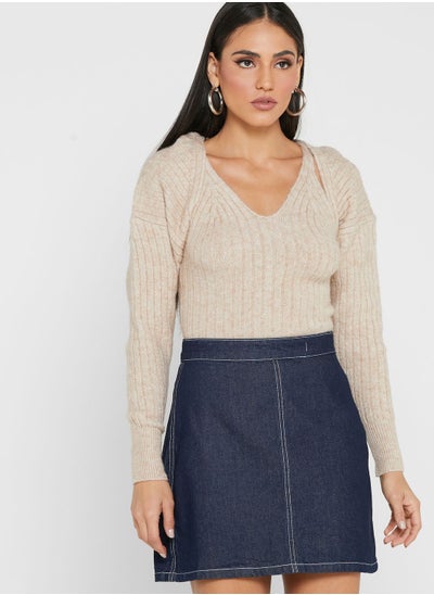 Buy Oversized Knitted Crop Hoodie in UAE